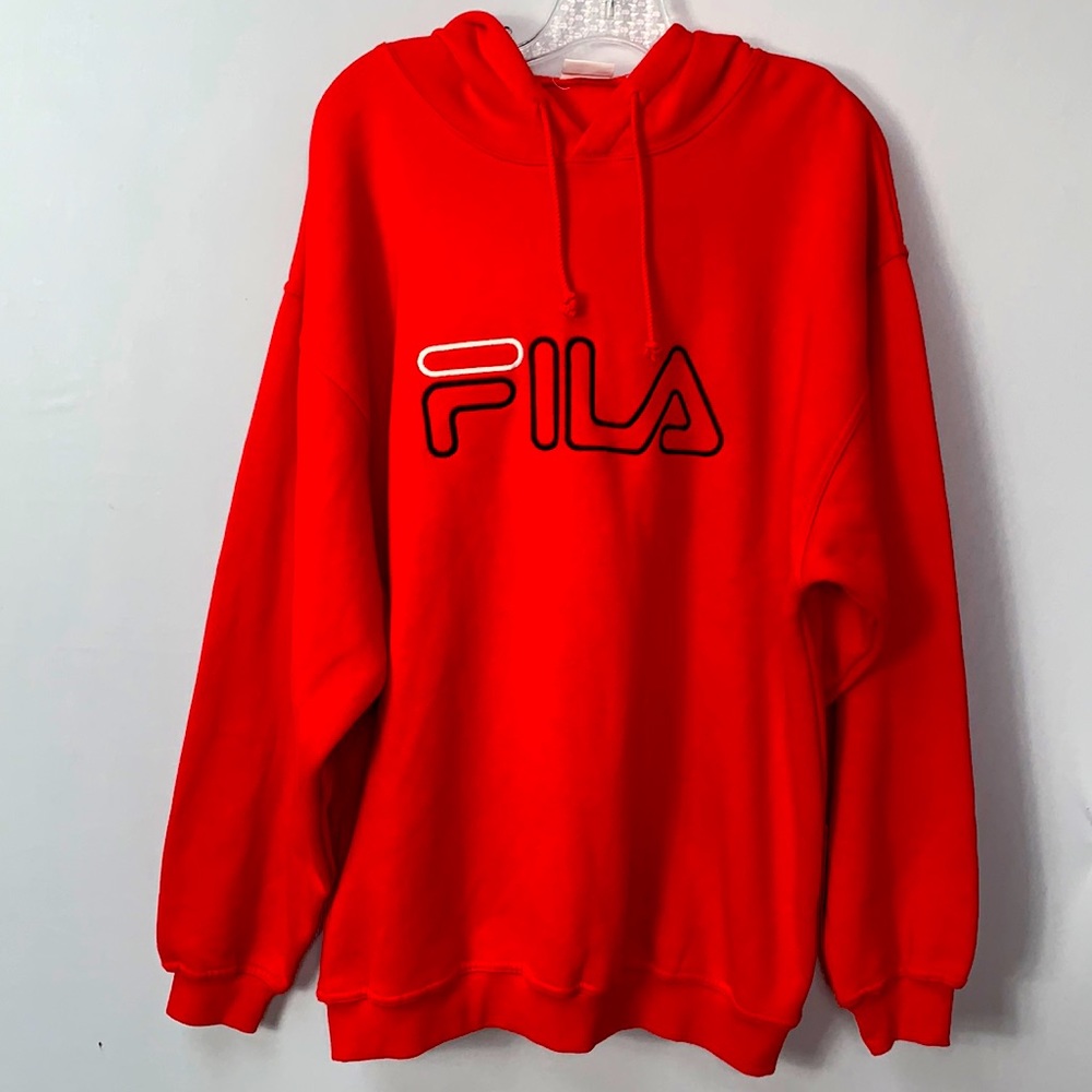 FILA LOGO SWEATSHIRT HOODIE RED MEDIUM SIZE